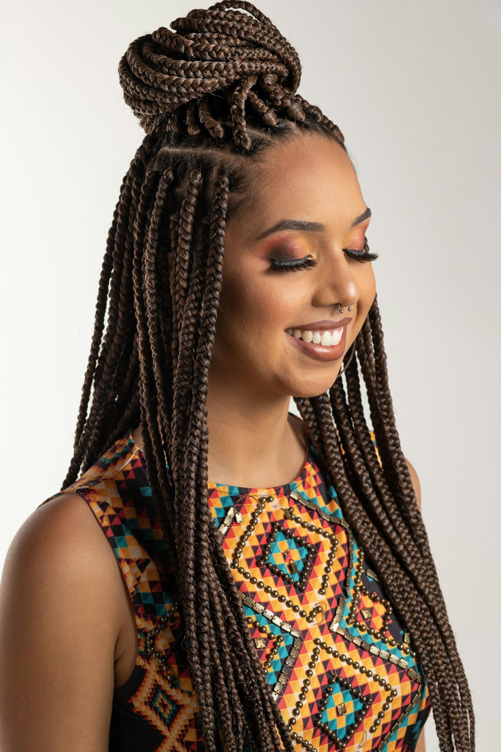 Model wearing box braids